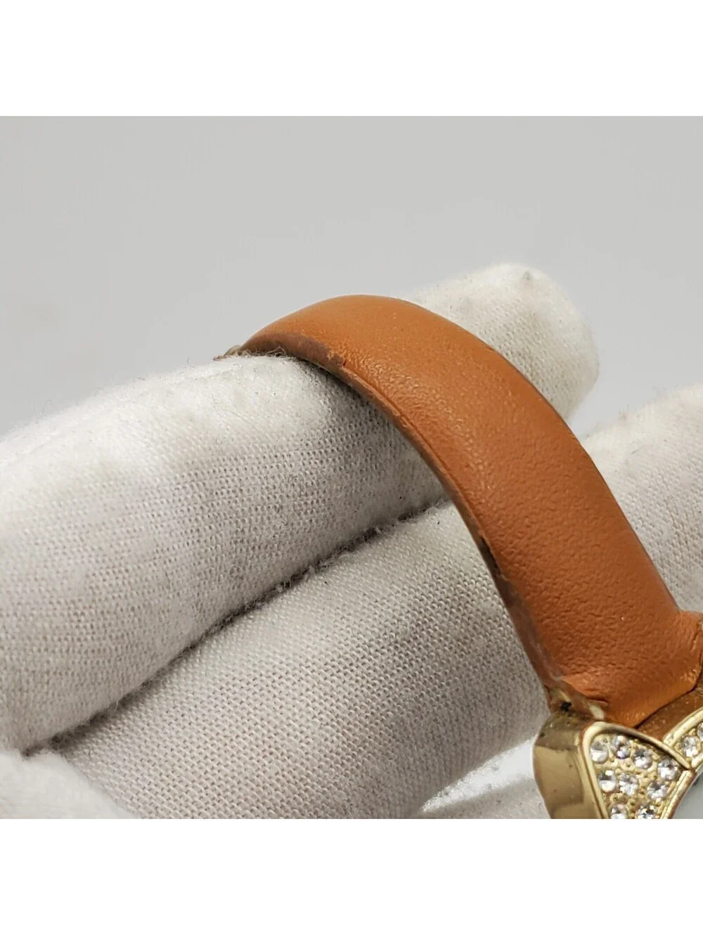 Metaphor Rhinestone Quartz Watch Women 26mm Gold Tone Brown Band New Battery